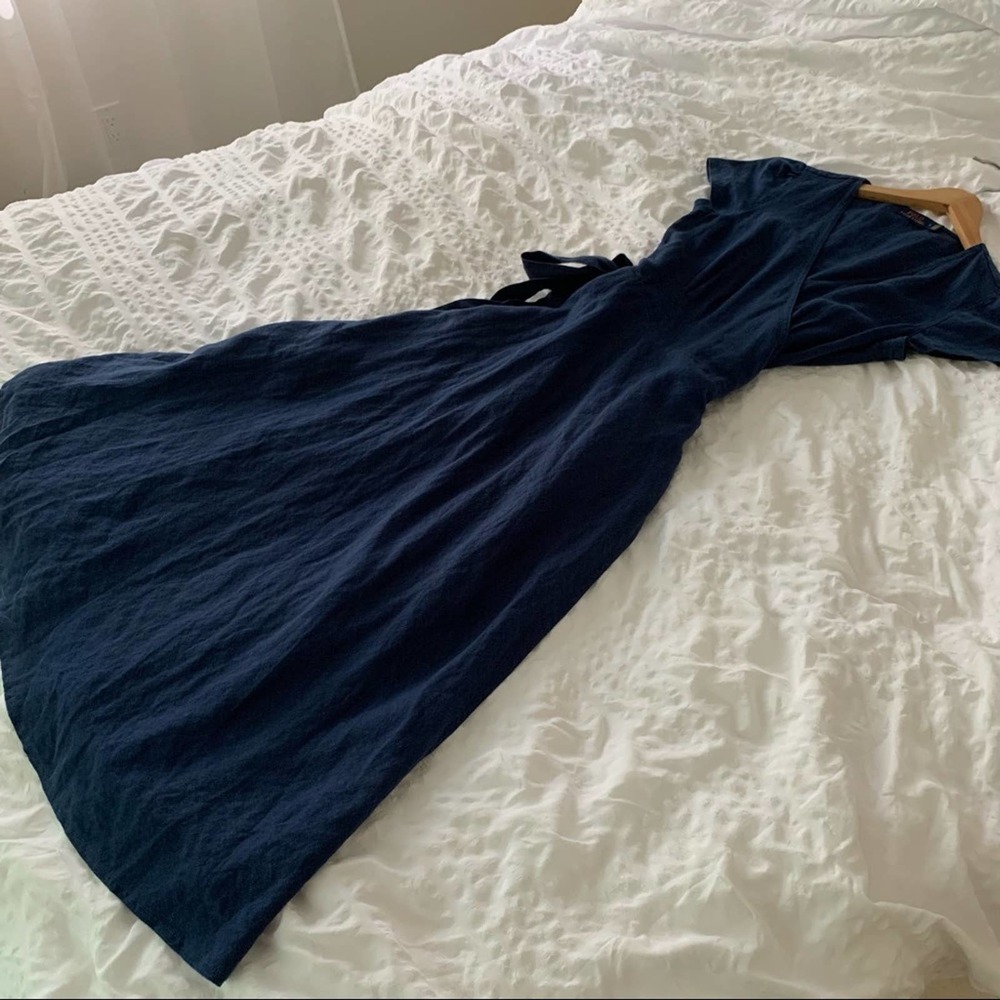 New Ralph Lauren Maxi Linen Navy Long Dress - Picture 8 of 16